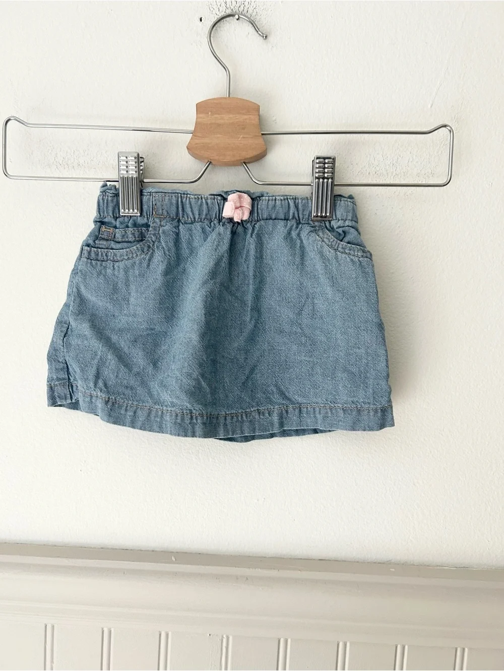 Carter's 9 Months Light Blue Denim Skirt with Pink Bow Accent